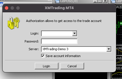 XMTrading MT4のログイン画面